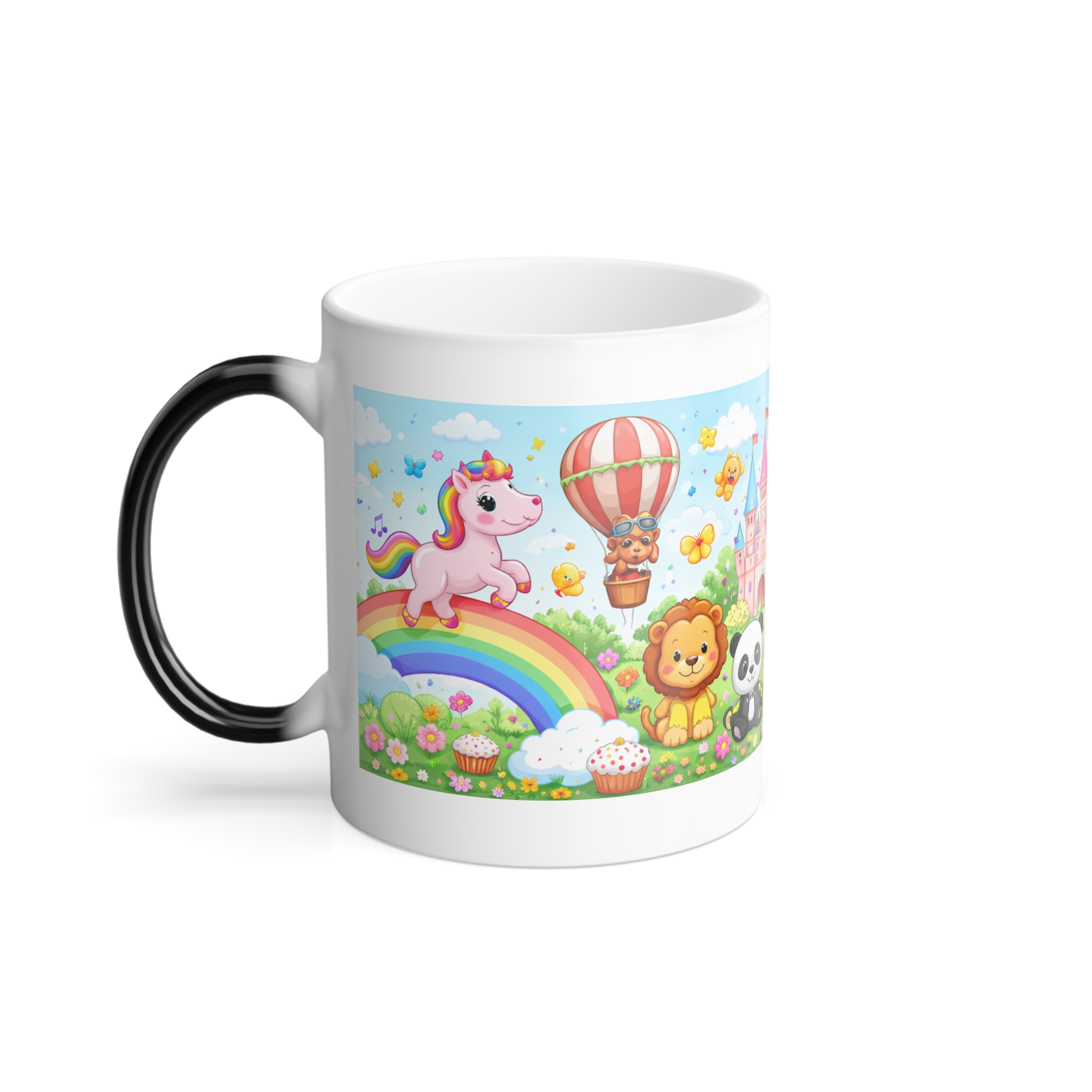Color-Changing Kids Mug — Cute Safari & Castle Animals with Rainbow (11 oz) - Image 3