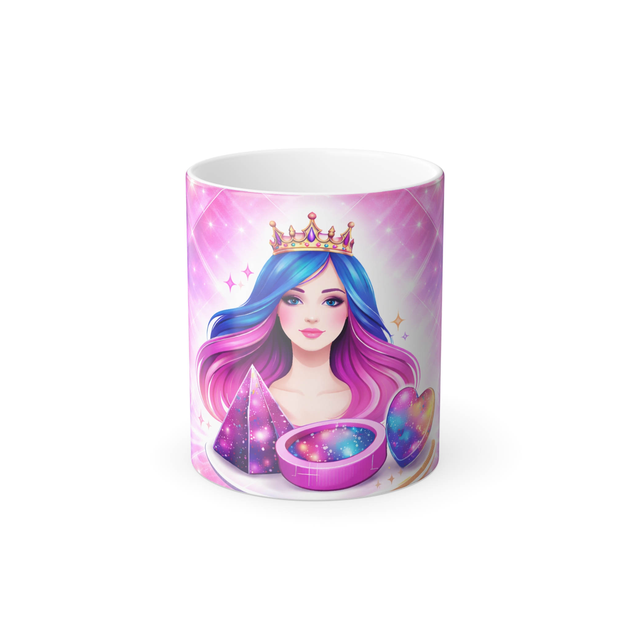 Galaxy Princess Color-Change Mug — Magical Crystal & Heart Design (11oz)
